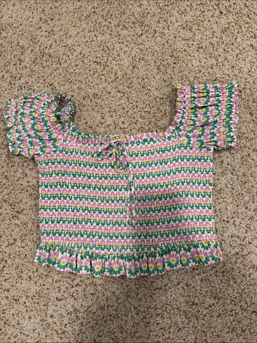 Zara Pink Floral Smocked Top